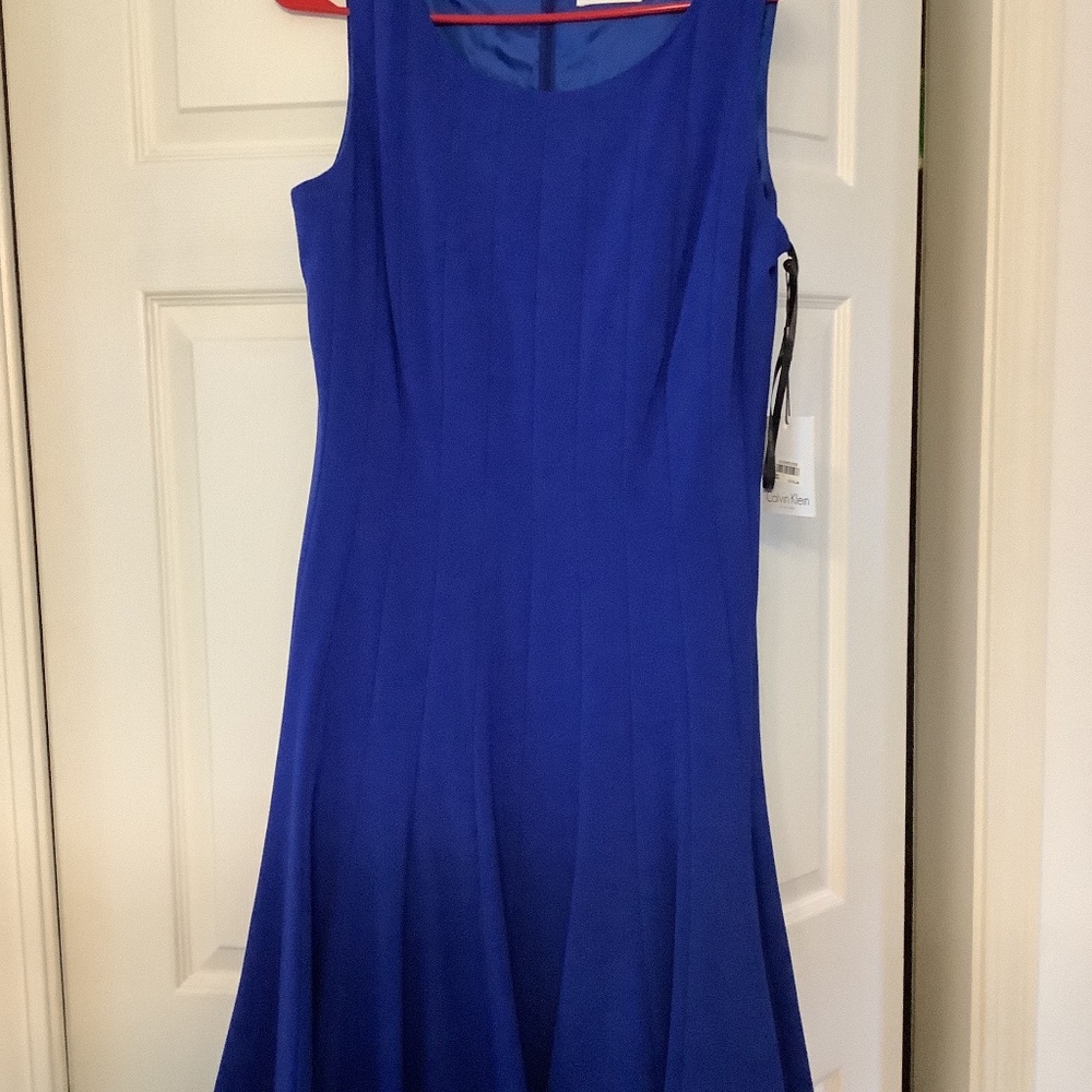 NWT Calvin Klein Royal Blue Sleeveless Fit and Flare Swing Midi Dress size 12